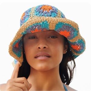 Anthropologie Colorful Granny Square Crochet Bucket Hat New Without Tags!